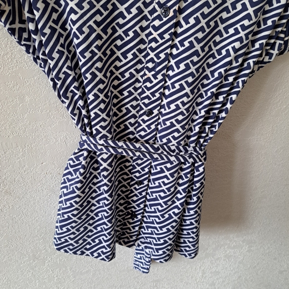 International Concepts Navy Blue & White Print Blouse - Picture 3 of 5